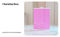 Doll Clothes Wardrobe Gift Set Doll Clothes Organizer Includes Accessories Pink Princess Wardrobe for Girls, Children, Pretend Play, Playroom, Bedroom