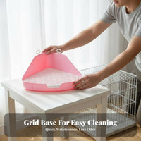 Triangle Pet Toilet Securely Locks to Enclosure Large Triangle Pet Potty Corner Litter Pan Spill-Resistant Guardrail