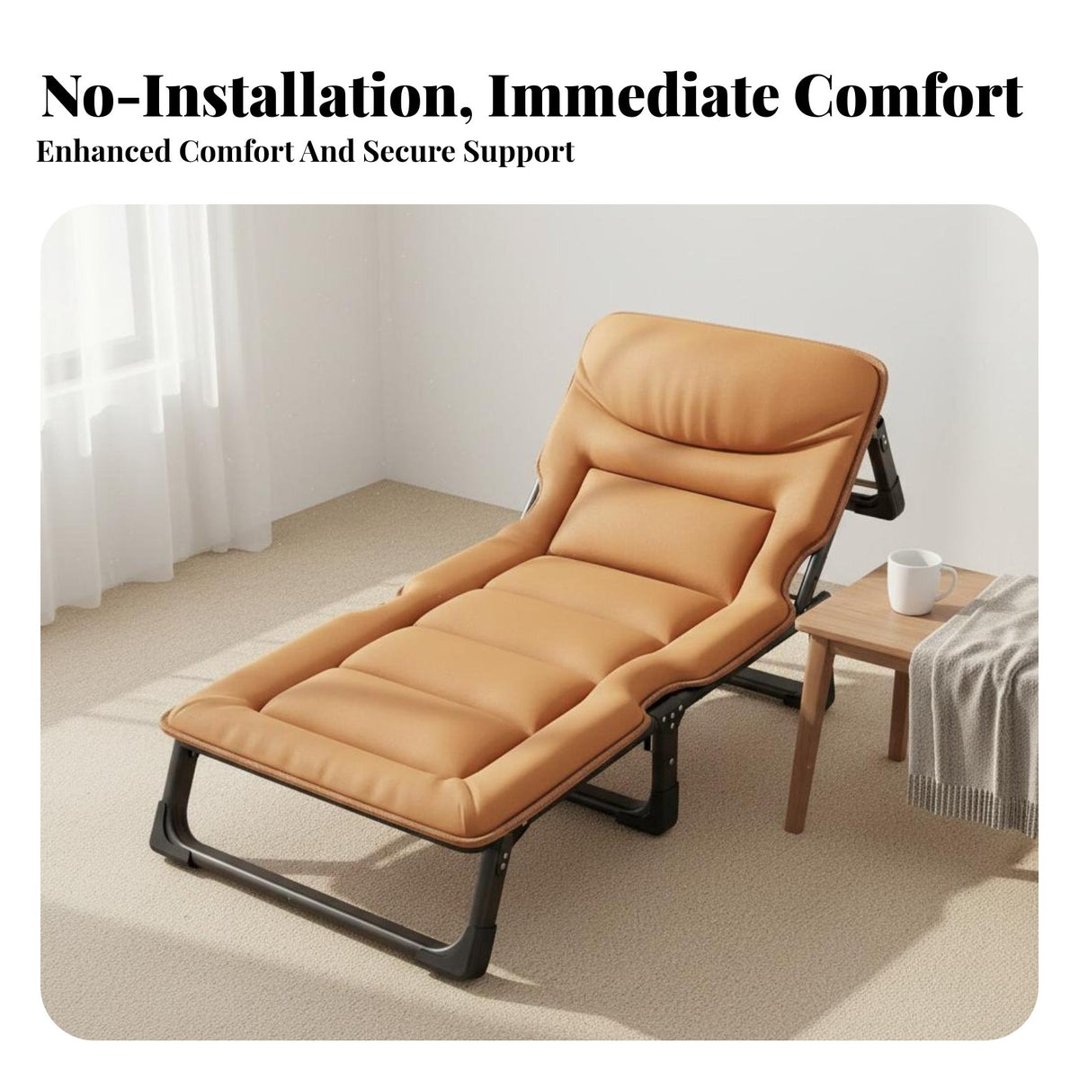 Space Saving Foldable Single Cot No Assembly Required Portable Rest Lounger Heavy Duty Adjustable Folding Cot Multi-Functional for Office Workers, Caregivers, Hospital, Bedroom, Travel, Living Room