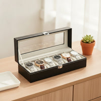 6-Slot Watch Display Box with Window Clear Watch Box Safeguarding Sturdy for Collectors
