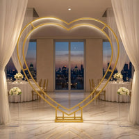 Heart Shaped Wedding Arch Double-Layer Heart Silhouette Metal Structure Arch Gilded Celebration Decor for Weddings, Events