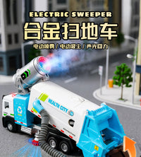 Alloy Garbage Truck Toy with Vacuum and Spray Functions
