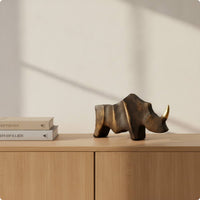 Rhinoceros Sculpture Geometric Rhino Statue Rustic Sculpture with Golden Horned for Bookshelf, Office, Living Room
