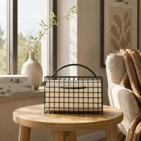 Handbag-Shaped Ornament Black Iron Grid Desk Ornament Carry Handle Metal Handbag Decor
