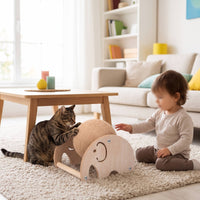 Sisal Cat Scratching Toy with Wooden Frame Natural Cat Scratching Ball Stable Interactive for Living Room