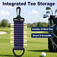 Nylon Sporting Tee Holder, portable golfing accessories with keychain, holds 10x 70mm tees, 25x10cm with clip