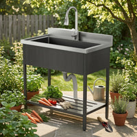 Utility Sink with Bottom Shelf Single Basin Utility Sink with Faucet Heavy Duty Easy to Clean for Homeowners, Patio, Backyard
