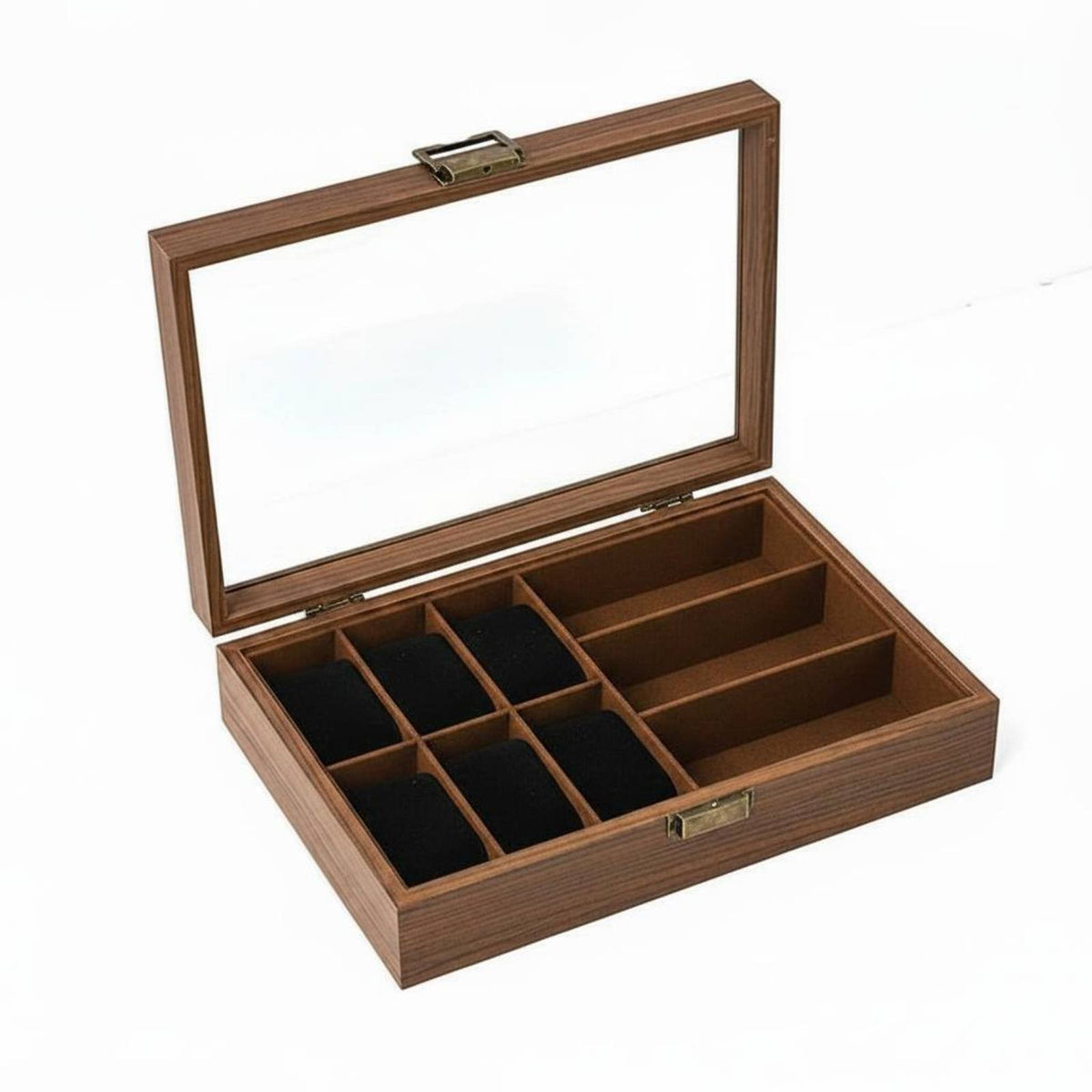 Watch Organizer with Glass Lid Rectangular Watch Box with Glass Lid Multi-Compartment for Men, Countertop