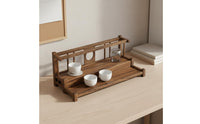 Black Walnut Tea Display Stand Solid Wood Wooden Tea Set Organizer Space Saving Wooden Teacup Rack for Living Room, Kitchen, Office
