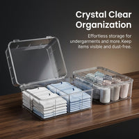 Underwear Organizer with Compartment Dividers, Transparent PET Material Lingerie Storage Box, Closet and Shelf Solution, Clear with Lid