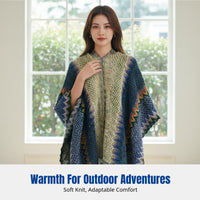 Ethnic Style Knitted Shawl Blanket, Women's Warm Patchwork Cape, Holiday Poncho, Decorative Wrap