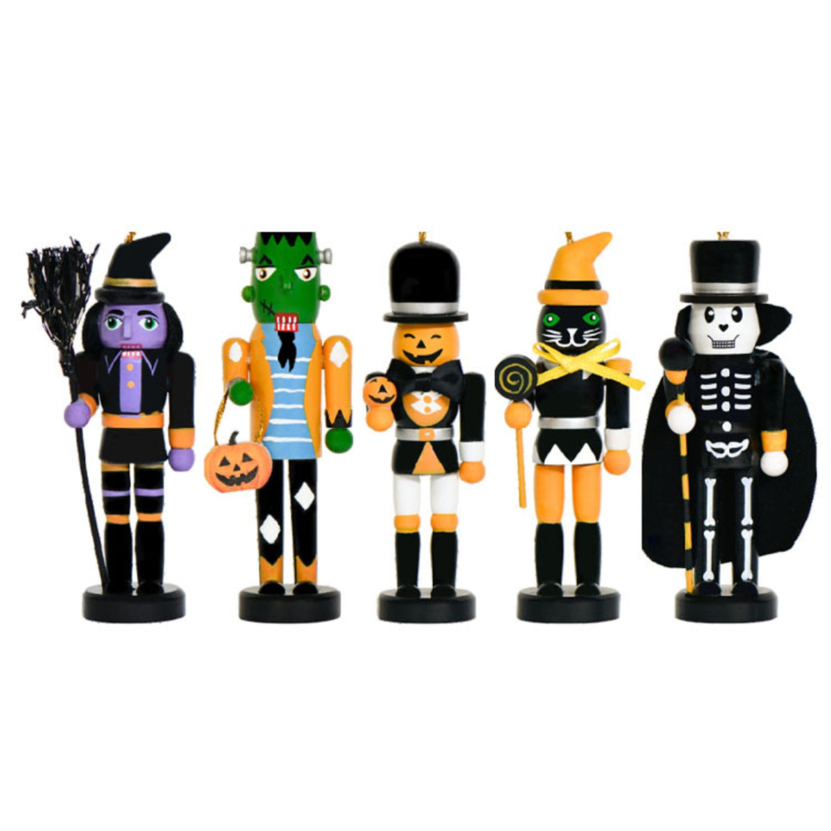 5 Pieces Halloween Nutcrackers Miniature Nutcracker Figure with Round Base Tabletop Wooden Figure for Decorators, Collectors