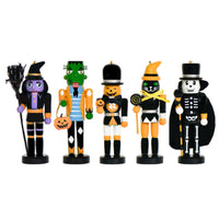 5 Pieces Halloween Nutcrackers Miniature Nutcracker Figure with Round Base Tabletop Wooden Figure for Decorators, Collectors