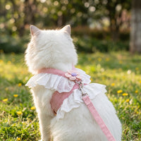 Cat Harness and Leash Set, Pink Nylon JK Style Harness for Small Cat, Walking Vest with 1.5 meter Leash for Pet, Small Medium Fit