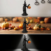 Witch Statue with Pumpkin Halloween Witch Figurine Desktop Ornament Tabletop Decorations Spooky for Mantel, Shelf