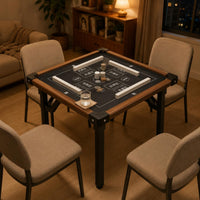 Brown Border Trim Square Folding Table Black Metal Frame Portable Card Table Adjustable Feet Event Furniture Reinforced Corner Joints