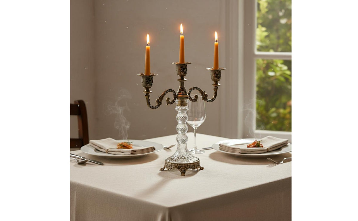 Crystal Pillar Candelabra Luxury Quality Vintage Candlestick Rhinestone Embellished Home Decoration for Holiday Events, Mantelpiece