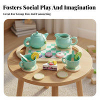 Social Interaction Wooden Toy Tea Set Realistic Design Pretend Afternoon Tea Set Screen-Unrestricted Fun Paint for Preschoolers, Toddlers