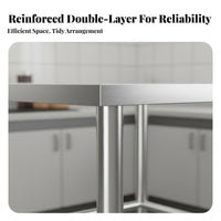 Stainless Steel Work Table High Load Capacity Commercial Food Prep Table Reinforced Structure for Caterers, Restaurant Hotel, Cafeteria, Workshop