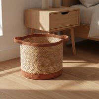 Straw Basket with Handles Open-Top Woven Laundry Basket Sturdy Straw Storage Bin for Bedroom