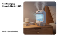 Rechargeable Humidifier Fan with Night Light 90° Oscillation Mini Misting Fan 3-Speed Control for Students, Adults, Desktop, Travel, Bedroom