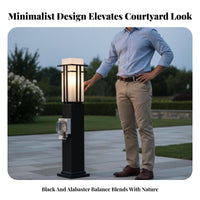 LED Lawn Lamp with Weather Resistant Outdoor Post Light with Outlet Rustproof LED Post Lamp for Courtyard, Pathway, Driveway