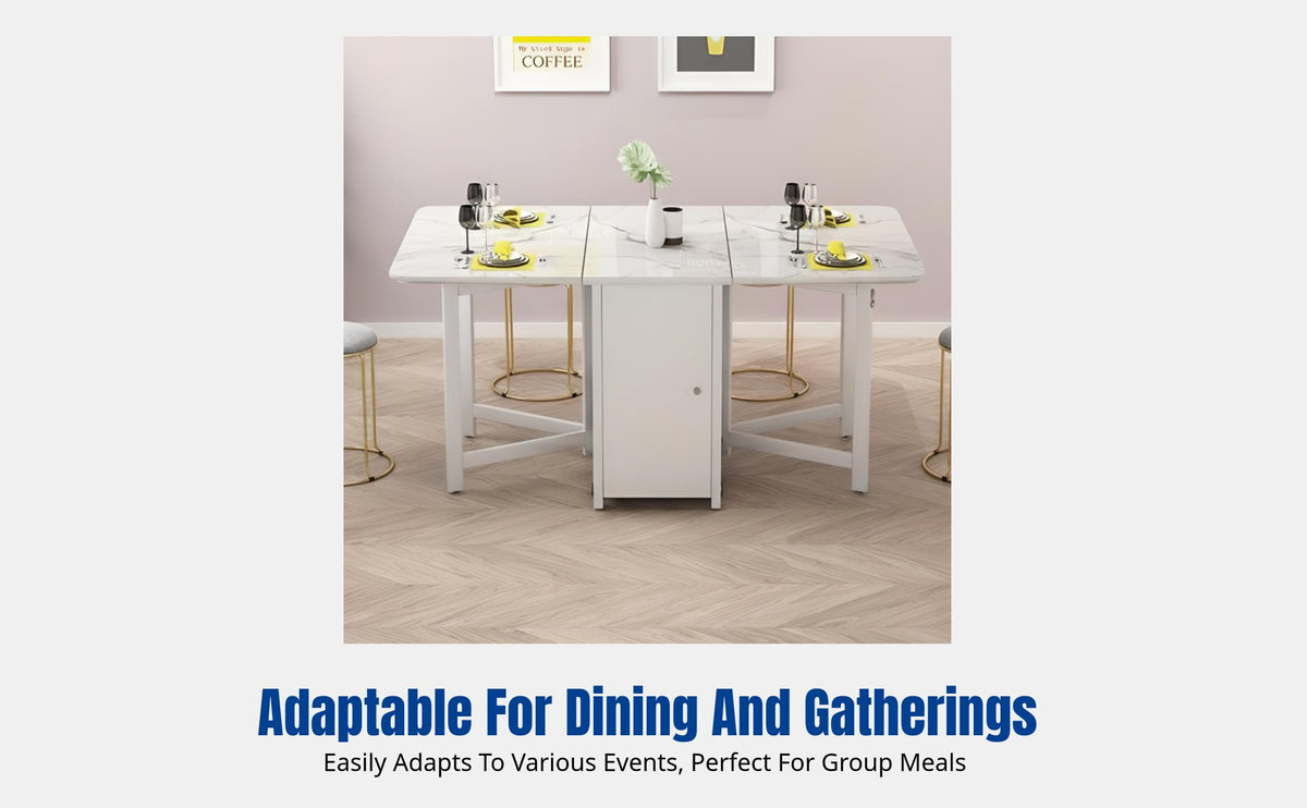 Foldable Dining Table & Chair Set, Rectangular, Extendable, Mobile, Space-Saving, Multi-Functional for Apartments