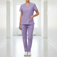 Breathable Scrub Set Multiple Pockets Nurse Attire Set Drawstring Waist V-Neck Scrub Attire for Nurses, Beauticians, Caregivers, Hospital, Medical Facility, Spa