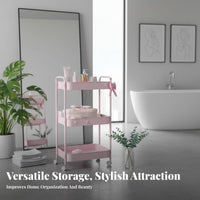 Rolling Storage Cart Carbon Steel Construction Mobile Storage Trolley 360° Rotating Wheels Multi-Tier Rolling Cart for Washroom, Small Areas, Bedroom