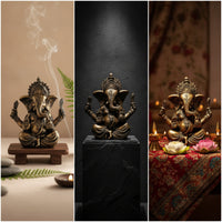 Antique Bronze Style Ganesha Figurine Stone-Like Ganesha Statue Resin Hindu Elephant God Figurine Tabletop for Home Altar, Meditation Room, Desk