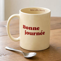 French Ceramic Mug with Handle for Coffee, Milk, and Tea - Cute Couple and Friendship Gift