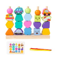 Stacking Toy with Threading Cords Educational Wooden Stacking Toy Colorful Preschool for Toddlers, Playroom, Classroom