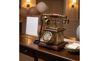 Rotary Telephone Message Book Bronze Finish Vintage Desk Phone Message Book Rotary Phone Wood-Toned Base