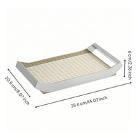 Tray with Leather Insert Woven Stainless Steel Tray Multipurpose Storage Organizer for Vanity, Dresser, Coffee Table