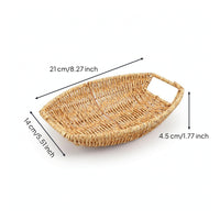 Wicker Basket Tray Handwoven Wicker Serving Tray Boat-Shaped Basket Rustic Easy to Hold and Carry for Fruit Display