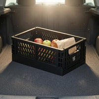 Integrated Handholds Foldable Storage Crate Perforated Collapsible Storage Crate Rectangular Ventilated Basket Black