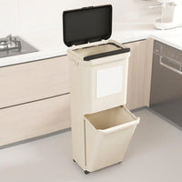 2-compartment Trash Can with Lid, Cylindrical Trash Bin for the Kitchen, 12L+ Removable Inner Bucket, Integrated Hook, Push Button