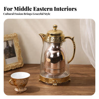 Metal Liner Insulated Glass Kettle Domed Lid Glass Serving Kettle Embossed Band Drinkware Curved Handle