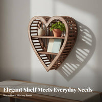 Decorative Geometric Wood Shelf Space-Saving Wooden Heart Shelf Rustic Design for Apartment Dwellers, Couples, Living Room, Bedroom, Hallway
