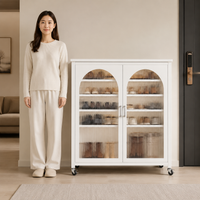 Narrow Shoe Rack with Stone Top, Nordic Style for Small Apartments, Closed Shoe Cabinet with 6 Shelves and Adjustable Compartments, Cloud White