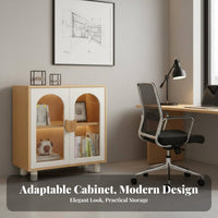 Stable and Sturdy children's Cupboard with Arched Doors Modular Design Bookshelf Detachable Legs Storage Furniture Bear-Shaped Handles for Families, Parents, Living Room, Bedroom, Playroom