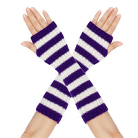 Anime Cosplay Striped Gloves, Fingerless Knit Sleeves, Christmas, Autumn Winter, Polyester