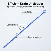 Hair Clog Remover Tool for Kitchen Sink, Shower Drain Cleaning Hook Stick, 64cm Auger , White
