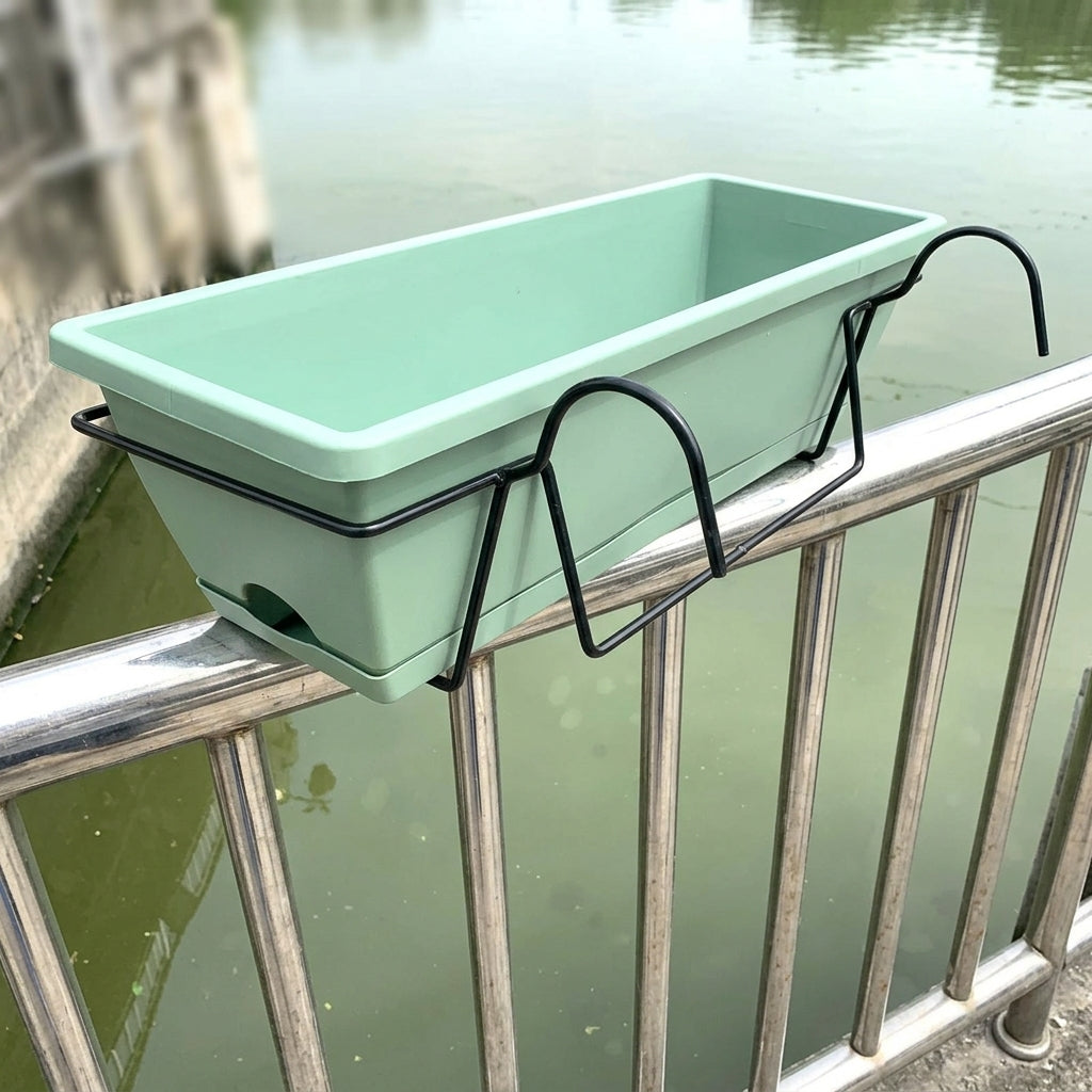 Plant Pots and Flower Pots for Hanging Plant Displays, Metal Iron Hanging Flower Box with Saucer, Balcony Planters for Railing, Outdoor Planter