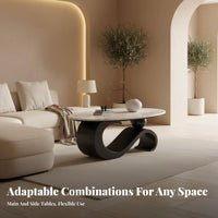 2 Pieces Coffee and End Table Group Minimalist Design Sculptural Table Set Creamy Design Scuff Resistant for Living Room, Study