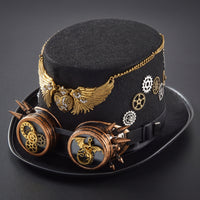 Hat with Goggles and Gears Black Hat with Adjustable Strap Goggles Pointed Headwear for Adults, Halloween