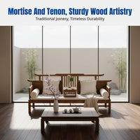 Walnut Wood Sofa, New Chinese Style, Living Room Furniture, Tranquil Look, Cotton Linen