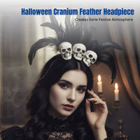 Dark Elegant Feather Skull Headband, Halloween Cosplay, Victorian Performance Hair Clip