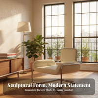 Modernist Inspired Serpentine Form Seat Modern Design Accent Armchair Minimalist Aesthetic Lounge Chair Statement Piece for Interior Designers, Apartment Dwellers, Living Room, Reception Area, Bedroom, study corner