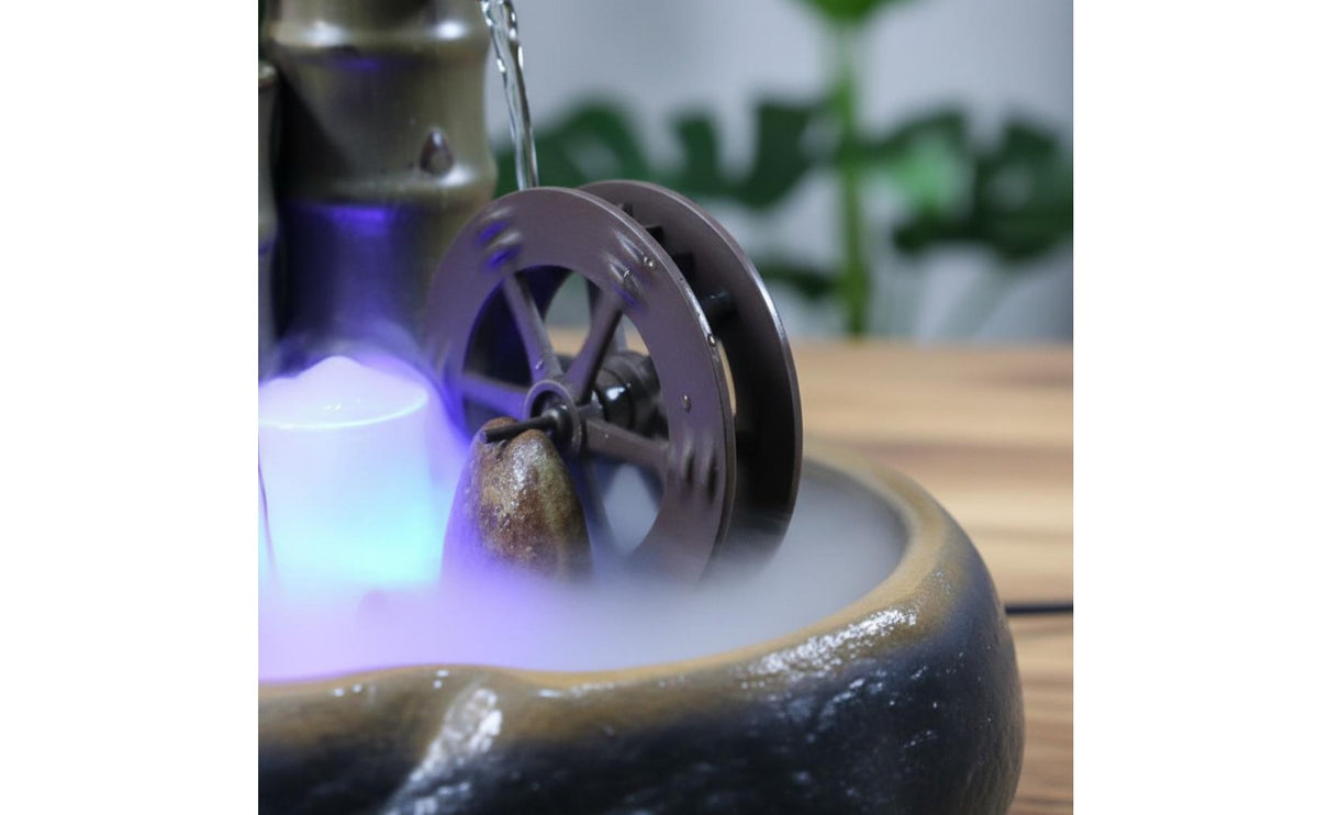 Compact Design Ceramic Water Wheel Fountain Handmade Craftsmanship Feng Shui Wealth Fountain Feng Shui Water Feature for Office, Entryway